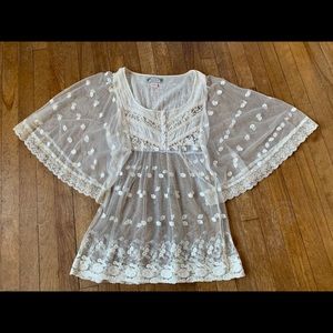 White sheer embroidered tunic length boho top